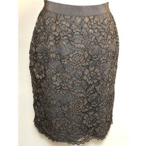 Ann Taylor LOFT Womens Skirt 6 Pencil Brown Lace Overlay Gray Stretch Fabric E